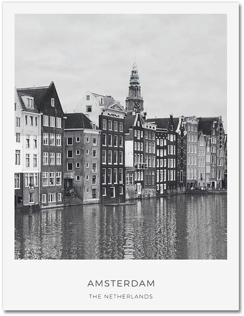 CINK Living® Amsterdam Canvas Zwart-Wit – Moderne Grachten Poster – Minimalistische Nederlandse Wanddecoratie – 50x75 cm