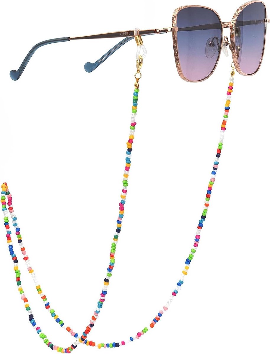 Brillenketting Regenboog - Brillenband Ketting - Veilig Dragen - Echte Gekleurde Stenen - Extra Lang - Gekleurd