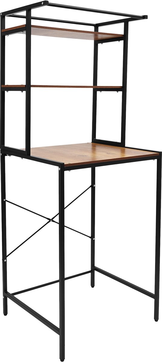 Velmio Wasmachine Kast - Was/Drogerkast - Wasmachine Rek - 3 Laags - Bruin/Zwart - Opbergrek Boven Wasmachine - 60×69×176,5 cm