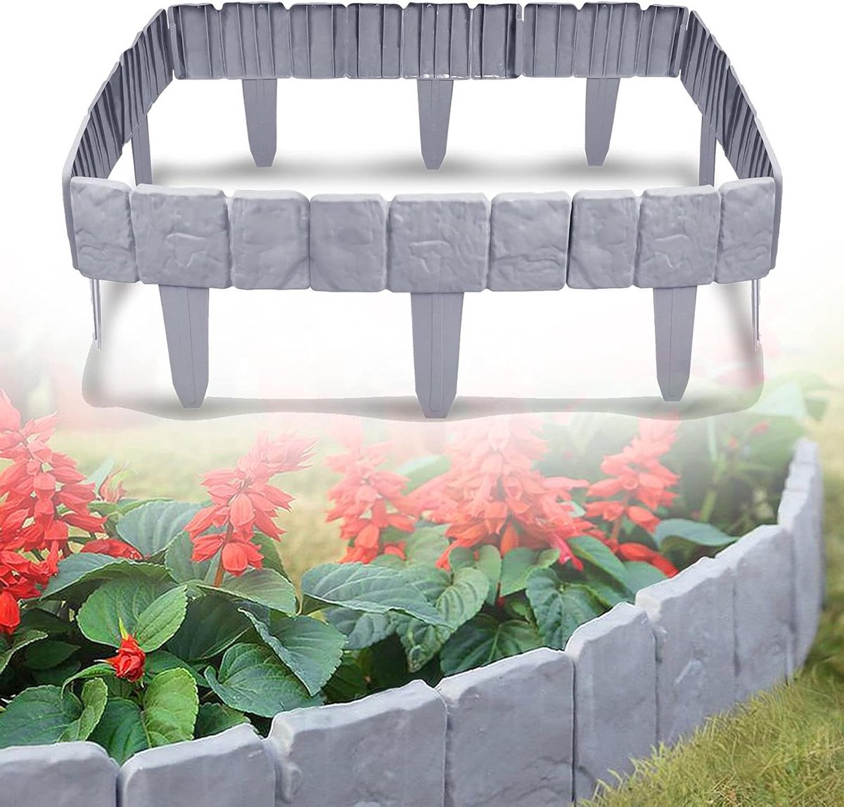 Grasrand Steenlook - Tuinrand Borderrand - Tuin Ordenen - Flexibel Insteeksysteem - 5 Meter 20 Stuks - Grijs
