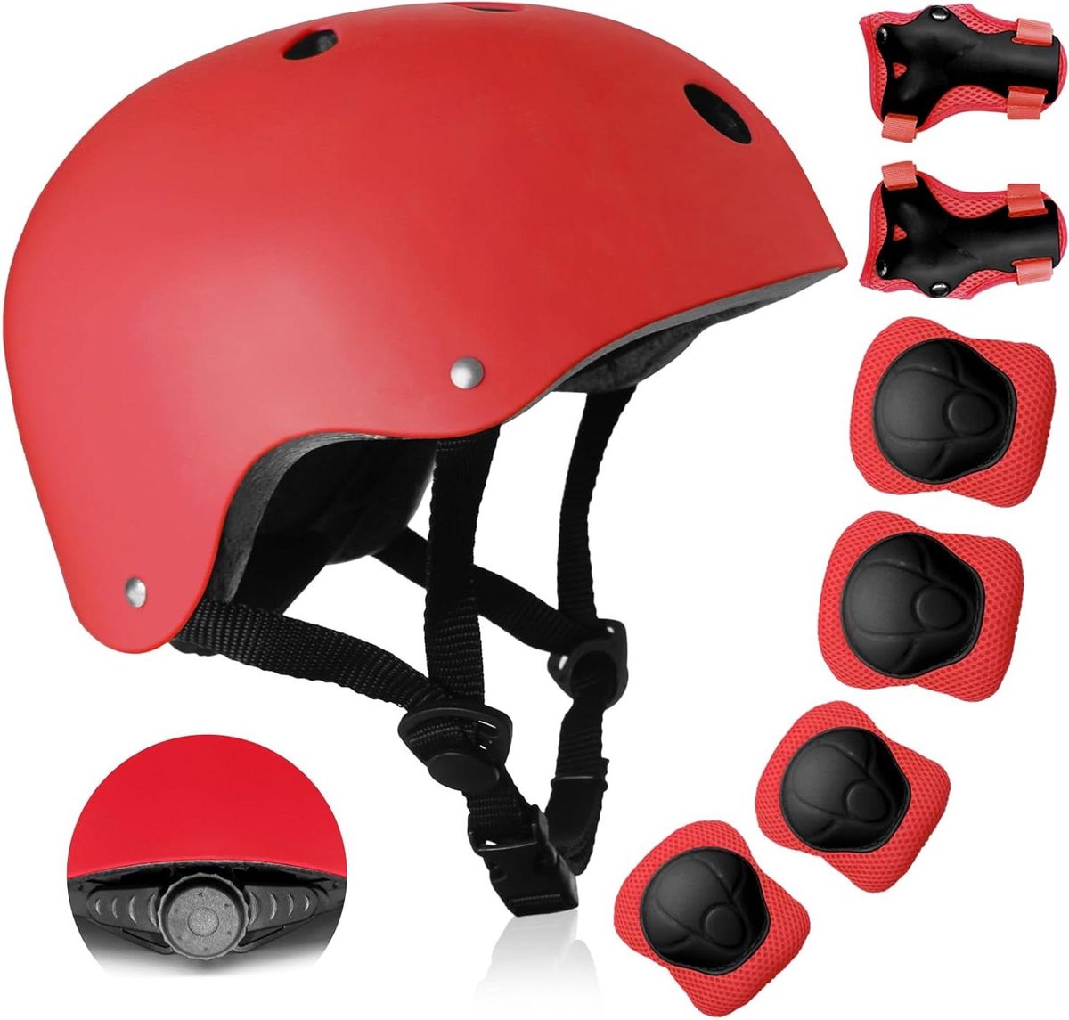 Kinderhelm Set - Beschermende Kleding - Veilig Fietsen - 7-delige Bescherming - 48-56 cm - Rood