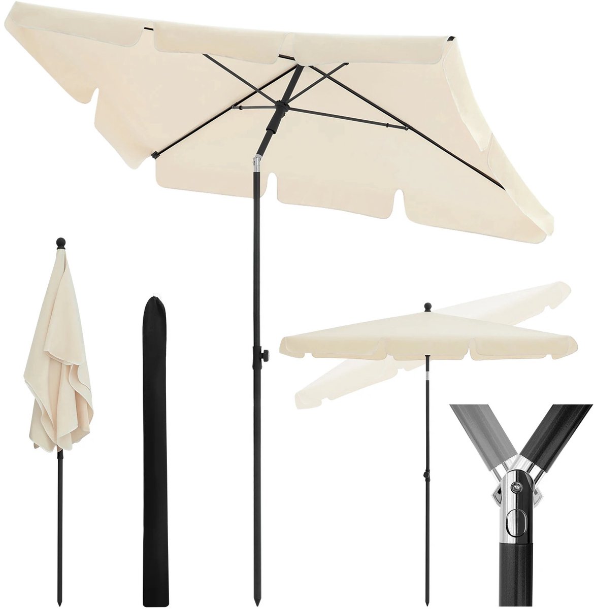 Mosh Stories Rechthoekige Parasol – Verstelbare Strand- en Tuinparasol met Kantelfunctie en UV-bescherming - Waterdicht - Beige