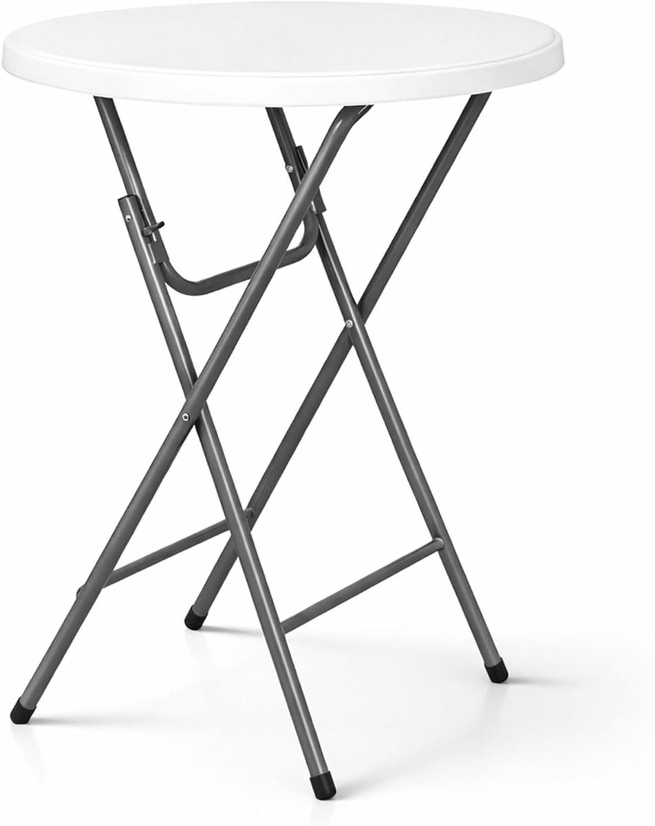 Statafel Wit/Grijs – Ø80 x 110 cm – Staantafel – Partytafel – Bartafel – Voor Binnen en Buiten – Vouwtafel – Inklapbaar – Kunststof en Metaal