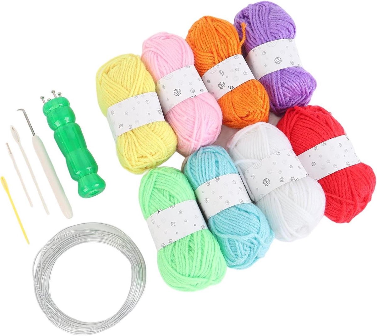 Semme French Knitter Kit - Doorschijnende Groene Spoelbreister met 8 Kleurrijke Katoenen Draden en Essentiële Knutselgereedschappen voor Leeftijden
