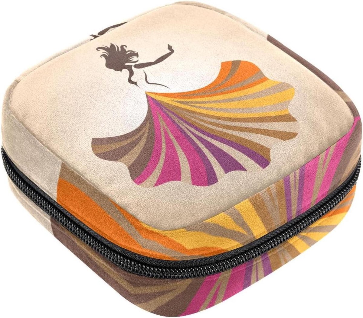 Maandverband opbergtas, vrouwelijke product zakjes draagbare periode kit tas voor meisjes vrouwen dames mooie dansende vrouw-01, Meerkleurig, 4.7x6.6x6.6 in/12x17x17 cm
