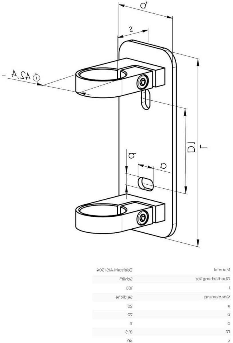 Wandanker Roestvrij Staal - Paalhouder Reling - Leuning Bevestigen - Corrosiebestendig V2A - 42.4 mm - Zilver