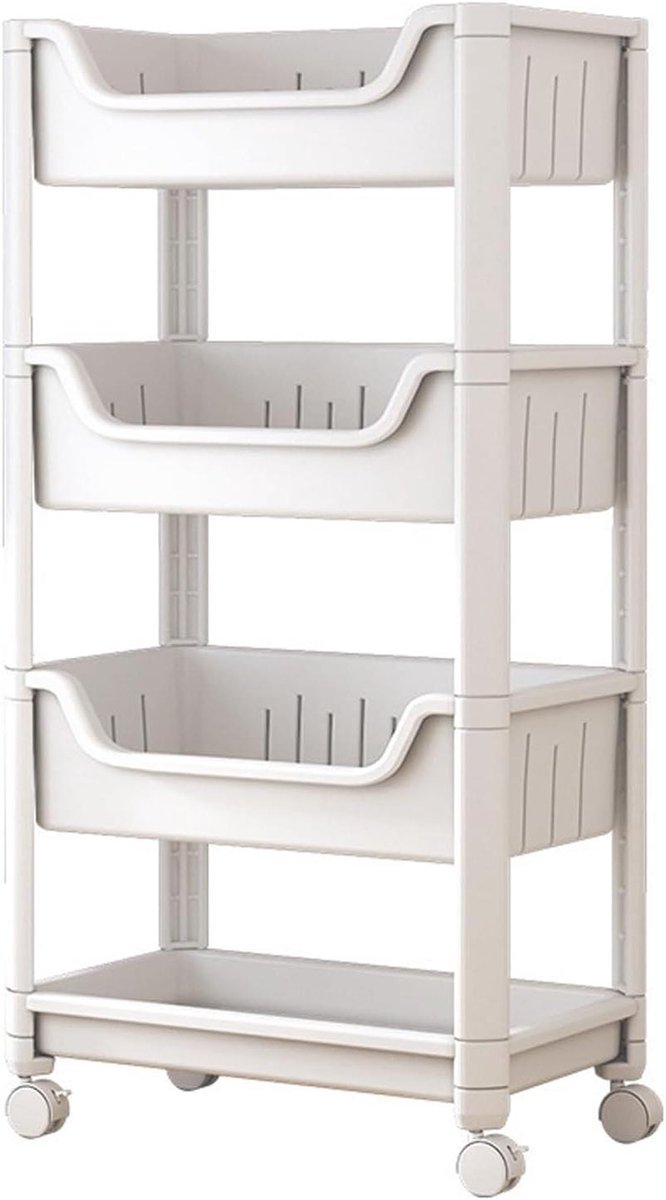 Opbergtrolley - Mobiele plank - Ruimte organiseren - Soepele wielen - 4 verdiepingen - Wit