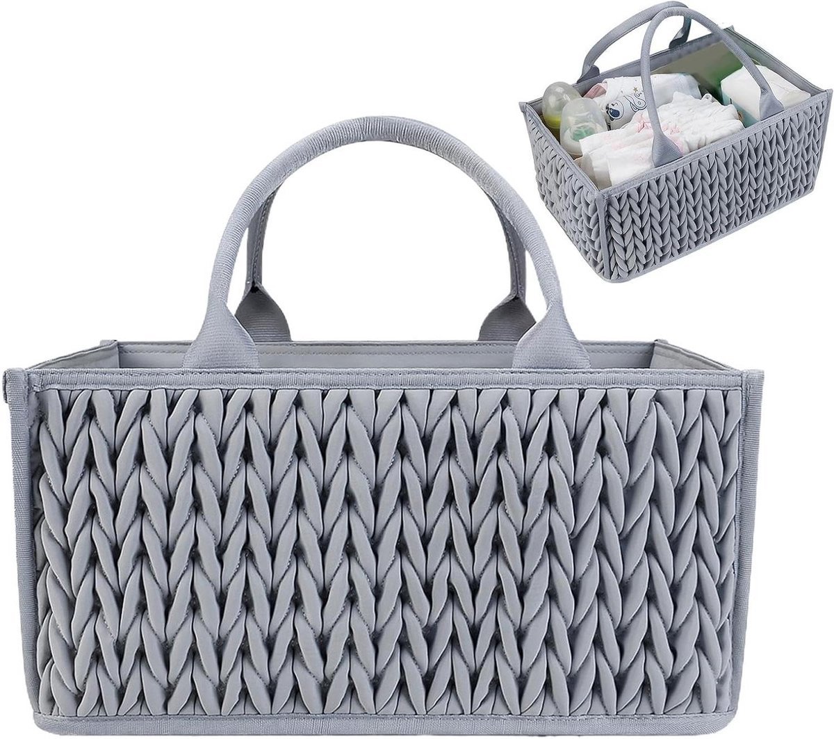 Luier Organizer - Baby Opbergtas - Babyverzorging Thuis - Met Verwijderbare Verdelers - 36x23x17 cm - Grijs