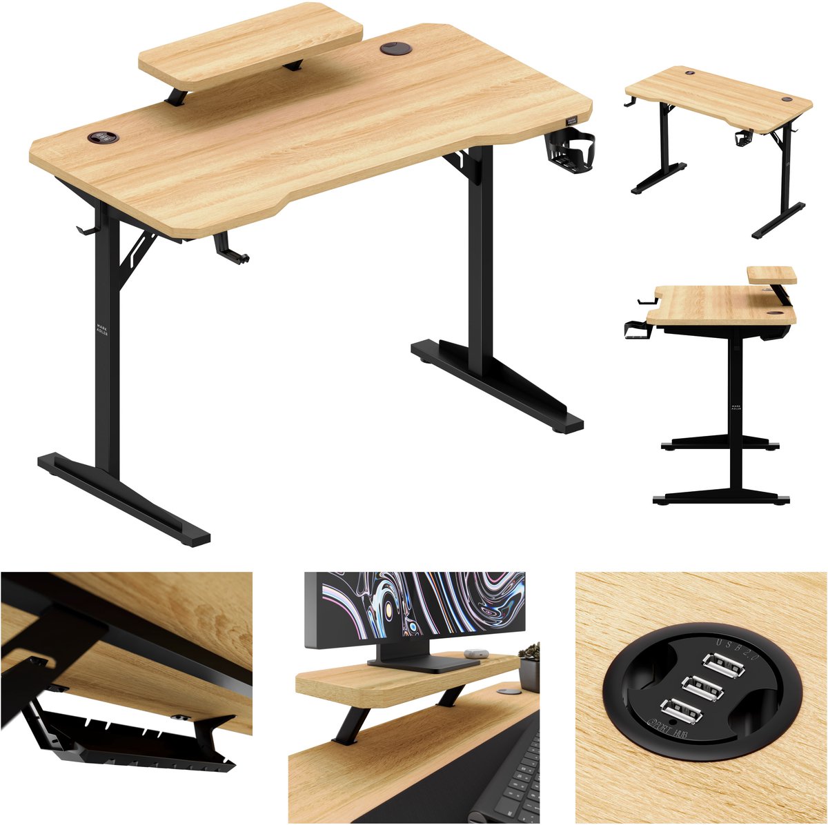 Mark Adler Leader 5.1 - Computerbureau - met plank - met 5V USB-oplader - Oak