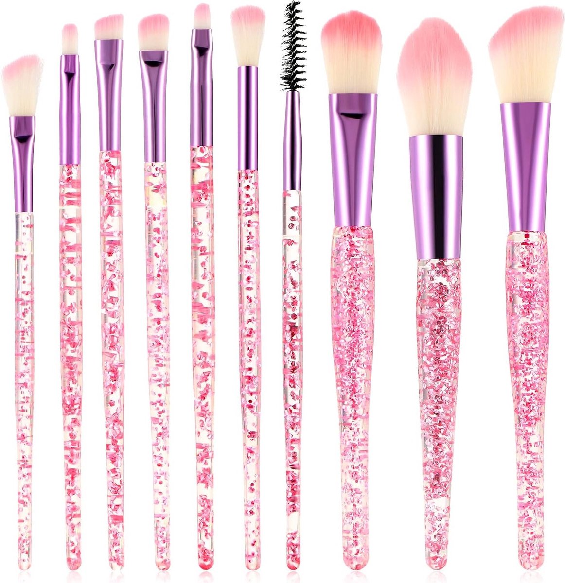 Glanzende 10-delige Makeup Kwasten Set met Foundation, Poeder, Highlighter en Concealer Kwasten voor Perfecte Make-up Looks