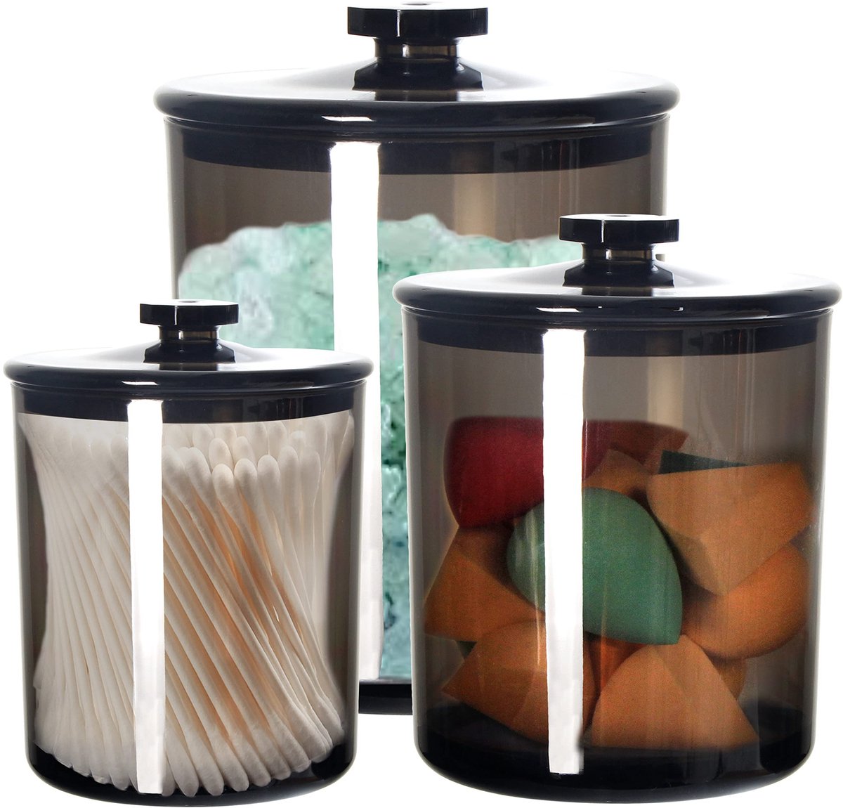 IMstore - Qtip Holder - Apothecary Jars - Duurzaam - Badkamer Organizer - Plastic Potten - Voor badkameropslag - Zwart