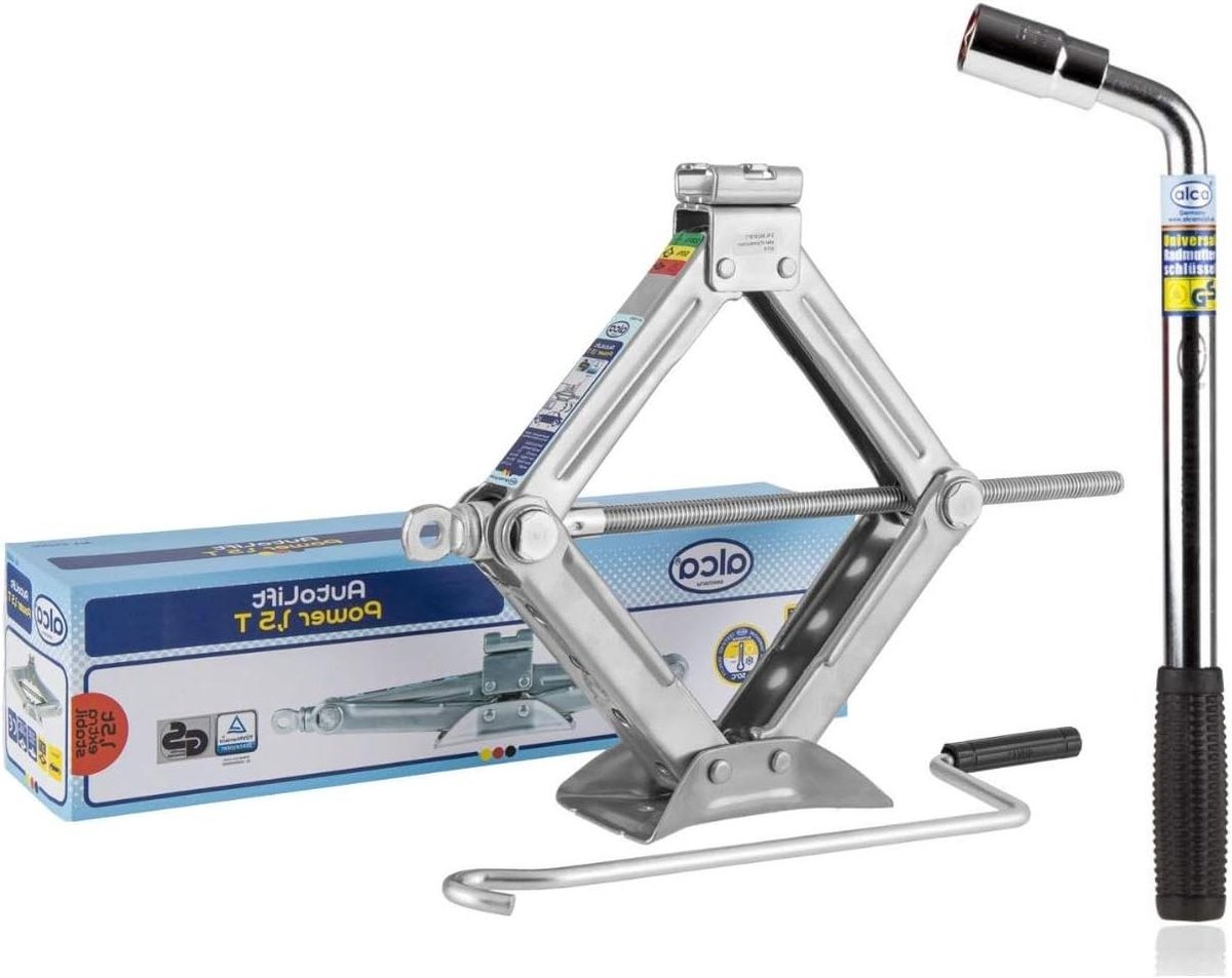Wiel Wissel Set - Krik & Sleutel - Auto Onderhoud - TUV Gecertificeerd - 1.5 Ton - Zilver