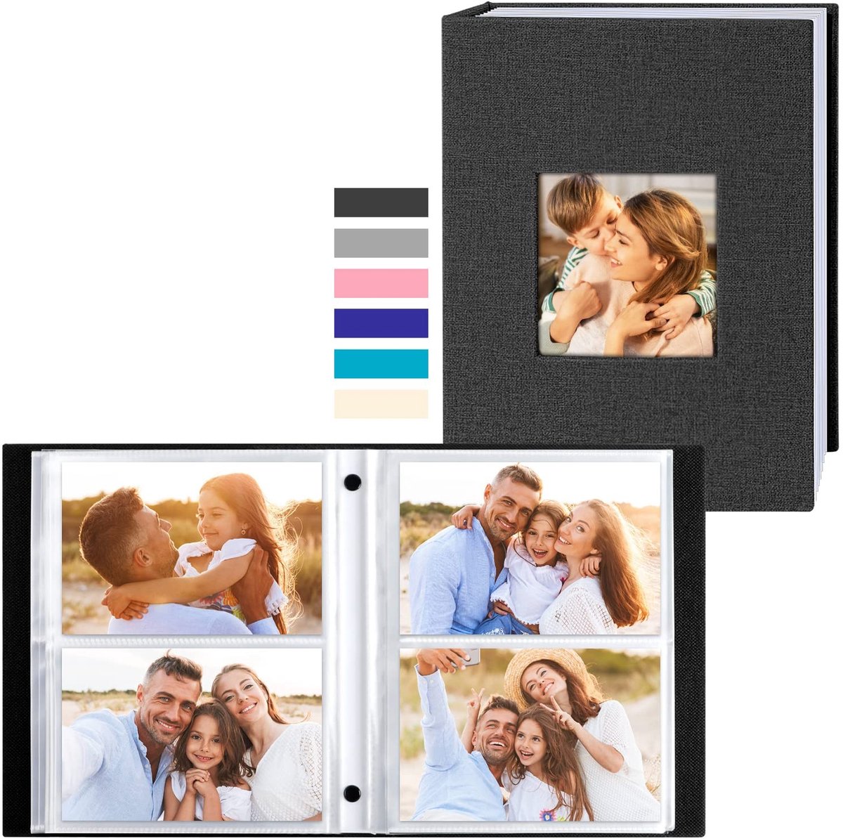 Virtubuy - Fotoalbum - 200 Compartimenten - Elegant Linnen - Zwart - Fotonummering - Geschikt voor Volwassenen - 10x15 cm