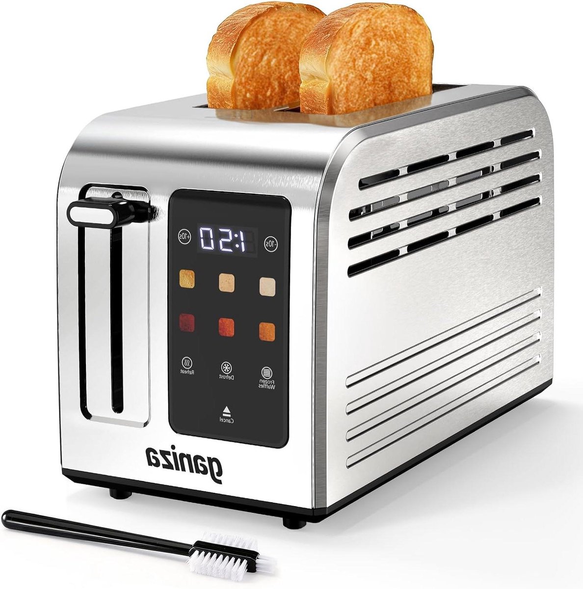 Broodrooster met 2 sleuven - Roestvrij staal toaster - Snel ontbijten - Touchscreen bediening - Brede sleuven - Zilver zwart