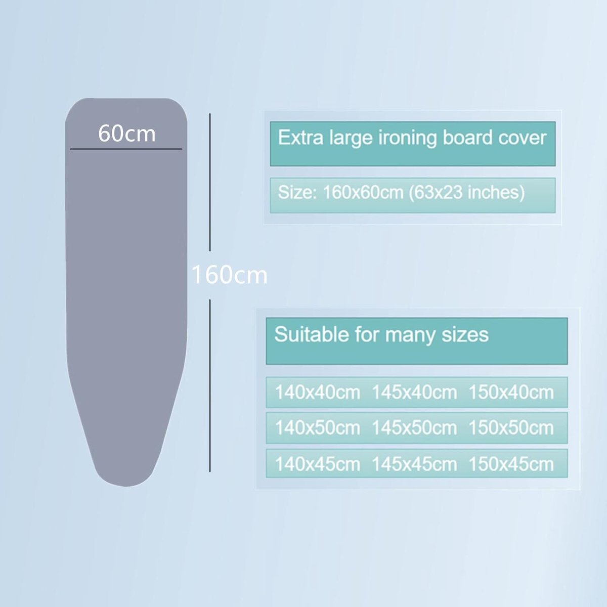 Extra Groot Strijkplankovertrek XXL (160x60cm) met Mooi Antislip Patroon