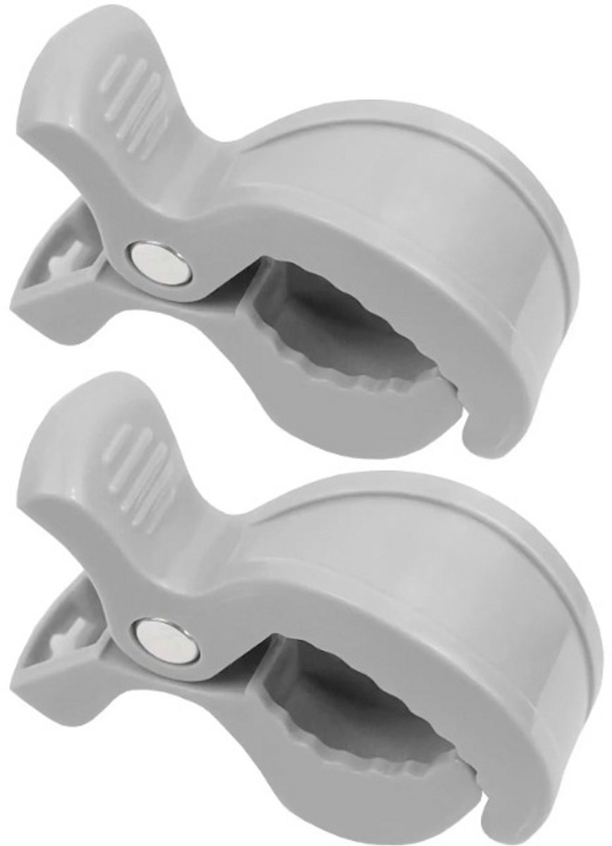 Sipo - Universele Kinderwagen Clips - Set van 2 - Stroller Pegs - Multifunctioneel ABS Klemmen - Baby Car Seat Clips - Sterke Veer Klem - 2kg Draagkracht - Kinderwagen Organizer Ophangsysteem - Universele Buggy Clips - 7.5 x 4.5 x 2.5 cm - Grijs