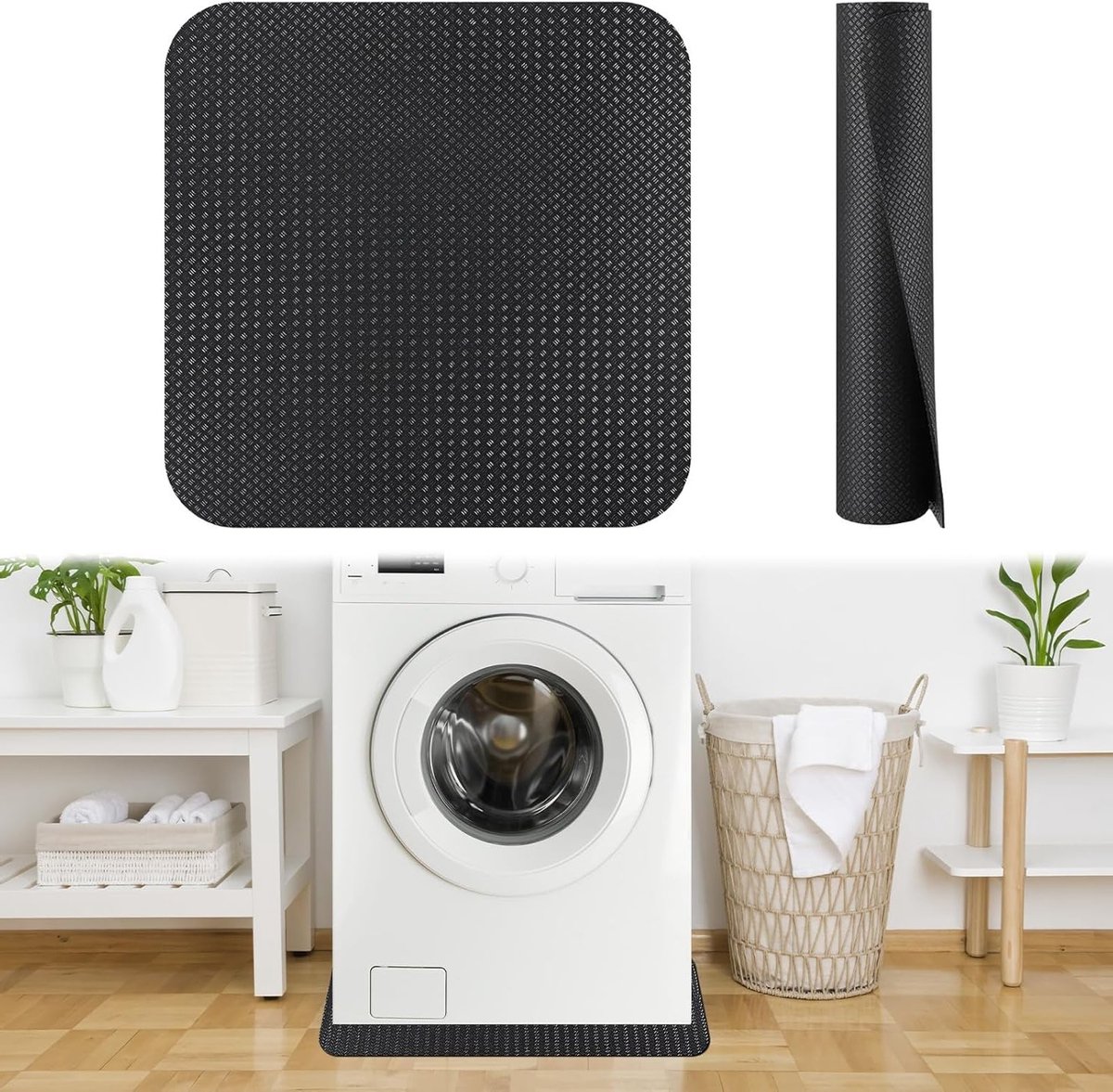 Dubbelzijdige silicone mat, 60 x 60 cm, anti-vibratie onderlegger voor wasmachine, droger en koelkast, vloerbescherming en vochtafvoer
