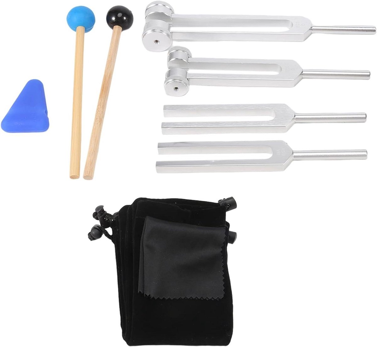 Stemvork Set - Tril Gereedschap - Muziek Meditatie - Vier Frequenties - 4 Stuks - Zilver Zwart
