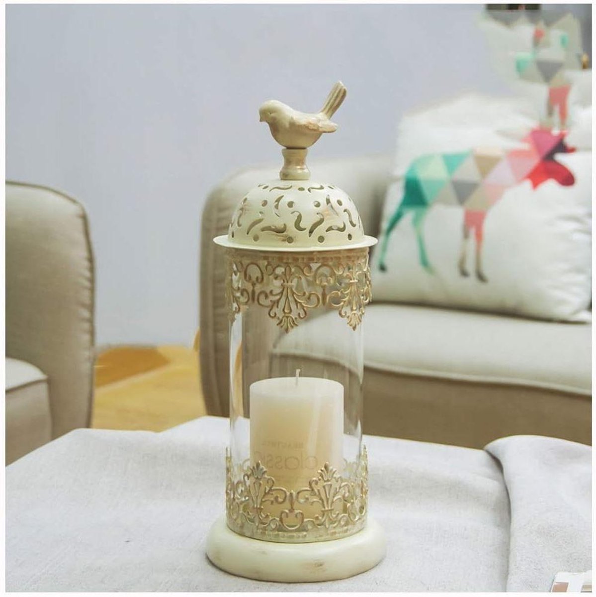 Kaarsenhouder Kandelaar - Metalen Kaarsenstandaard - Decoratieve Sfeer - Antieke Stijl - Groot - Beige