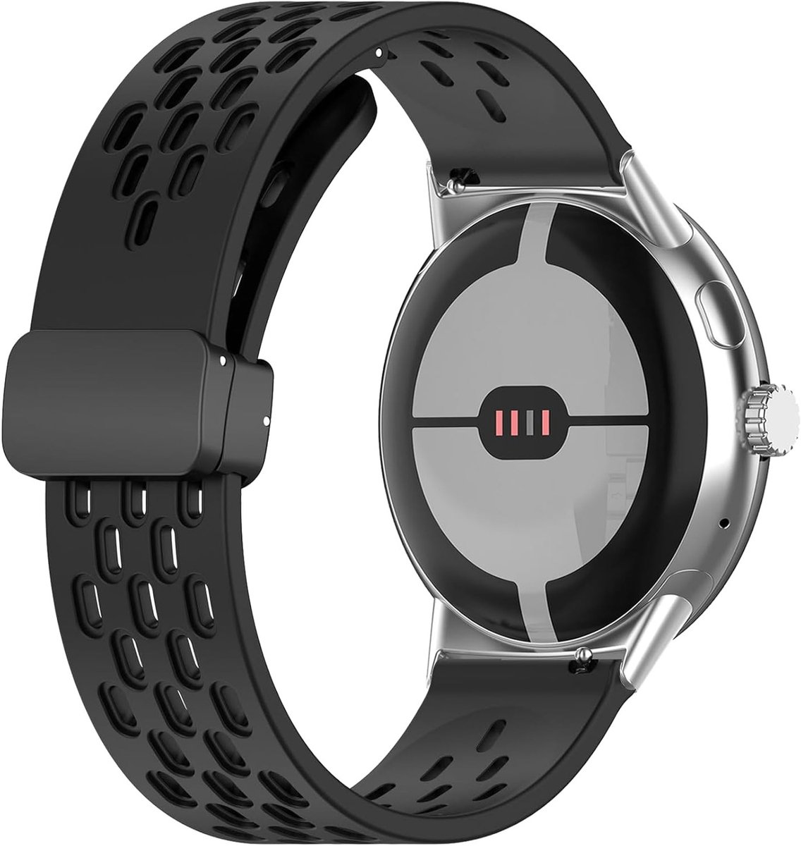 Zwarte Silicone Sportband voor Smartwatch, Geschikt voor Pixel Watch 4/3/2/1, Magnetische Sluiting, Comfortabel en Duurzaam