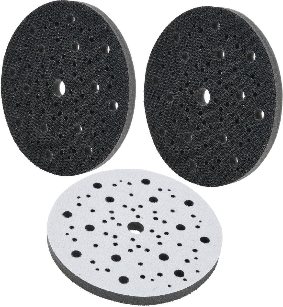 Polijstpads Set - Schuim Pads - Auto Polijsten - 70 Gaten Stofafzuiging - 150 mm 3 Stuks - Zwart