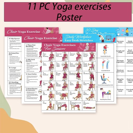 Stoeloefeningen Poster - Yoga Kaart Senioren - Thuis Trainen - Gestructureerd Progressiesysteem - 27.8 x 22.2 cm - Niet gespecificeerd — afbeelding 2