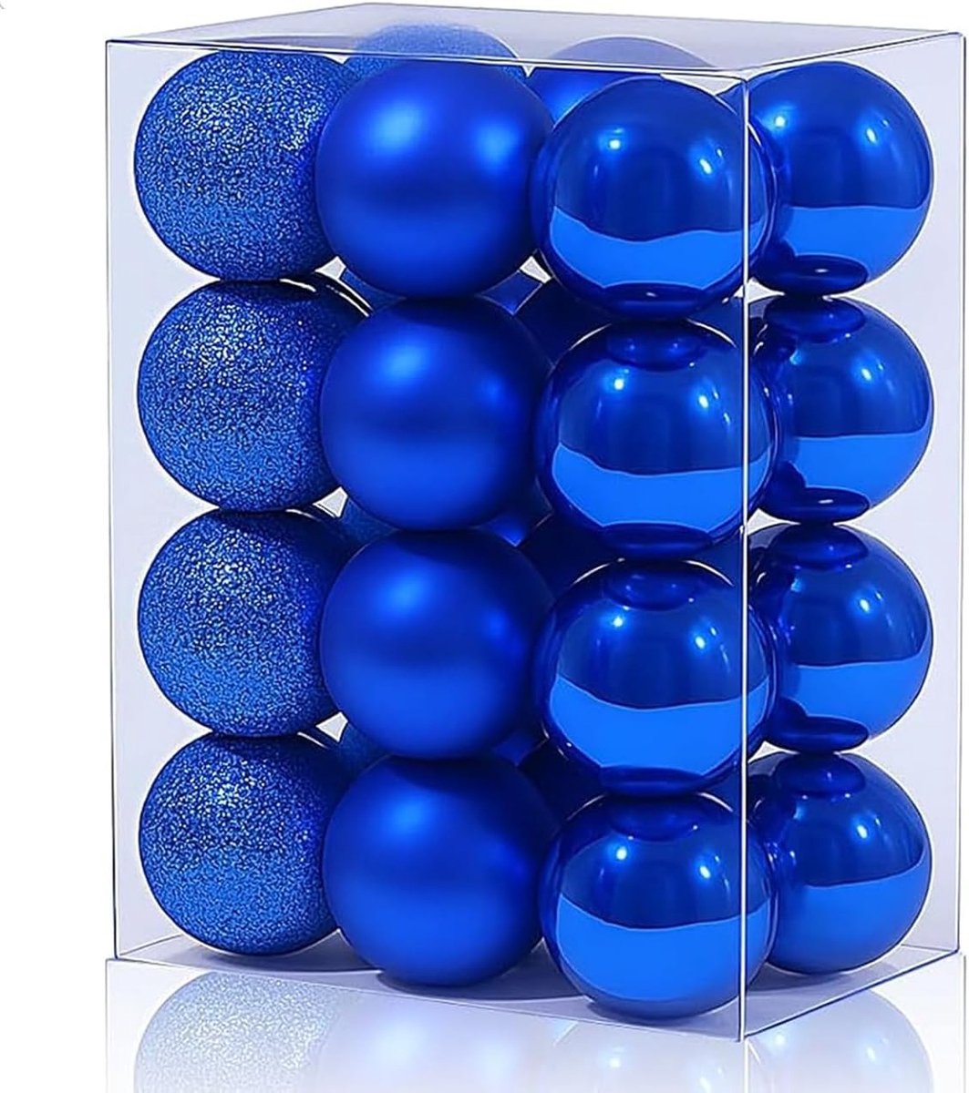 24 Blauwe Kerstballen, Glitterende Boomdecoraties van 3 cm voor Feestdagen, Bruiloften en Thuisdecoratie