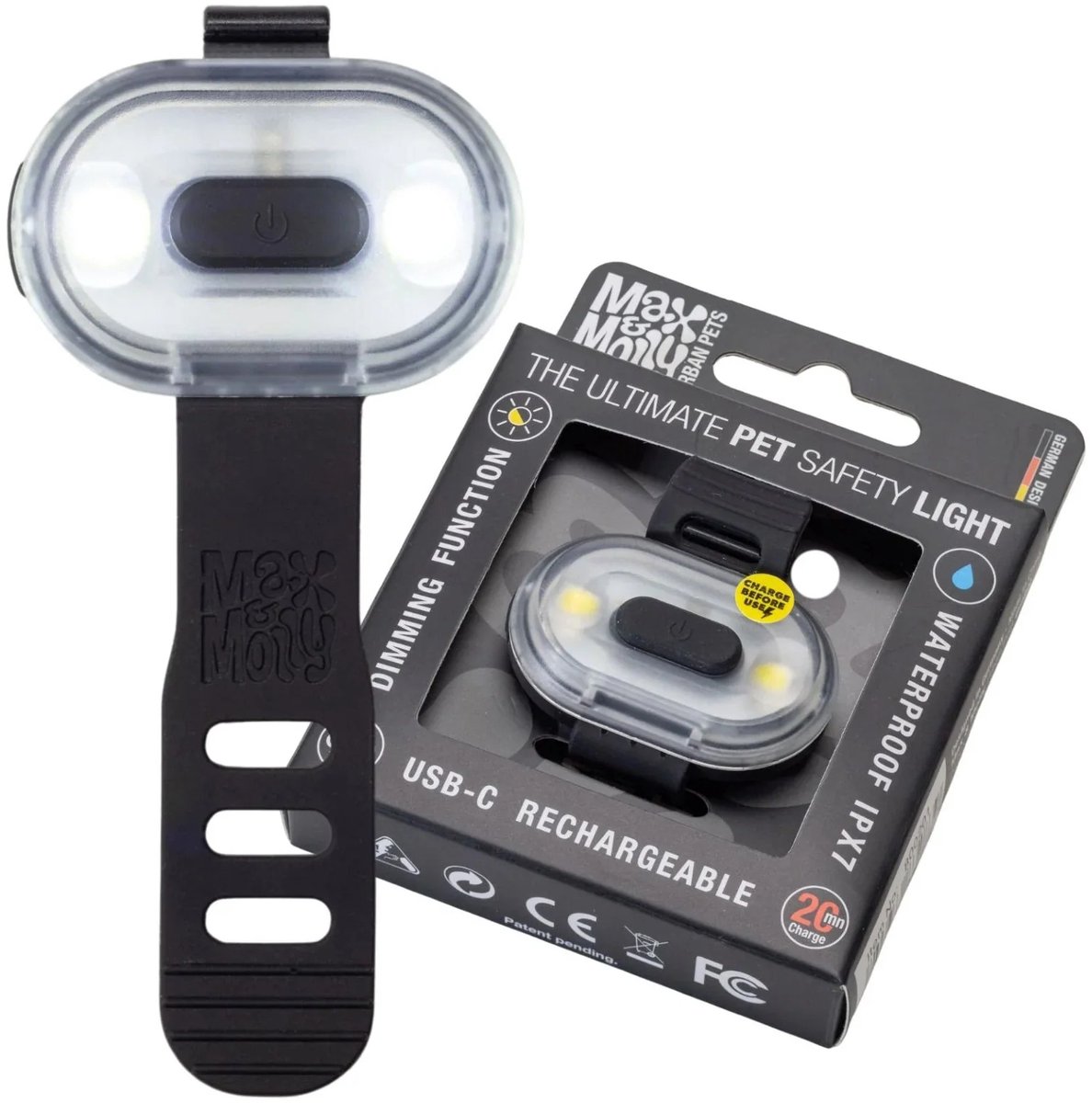 Max & Molly Matrix 2.0 Ultra LED - Black - 1 stuk - oplaadbaar lichtje voor aan halsband/tuig hond