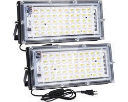 GELLDG 2 Stuks Buitenbeveiligingsverlichting - 50W LED Fluter - 5000LM 6500K Koudwit IP65 Waterdicht - 220V Witte Verlichting