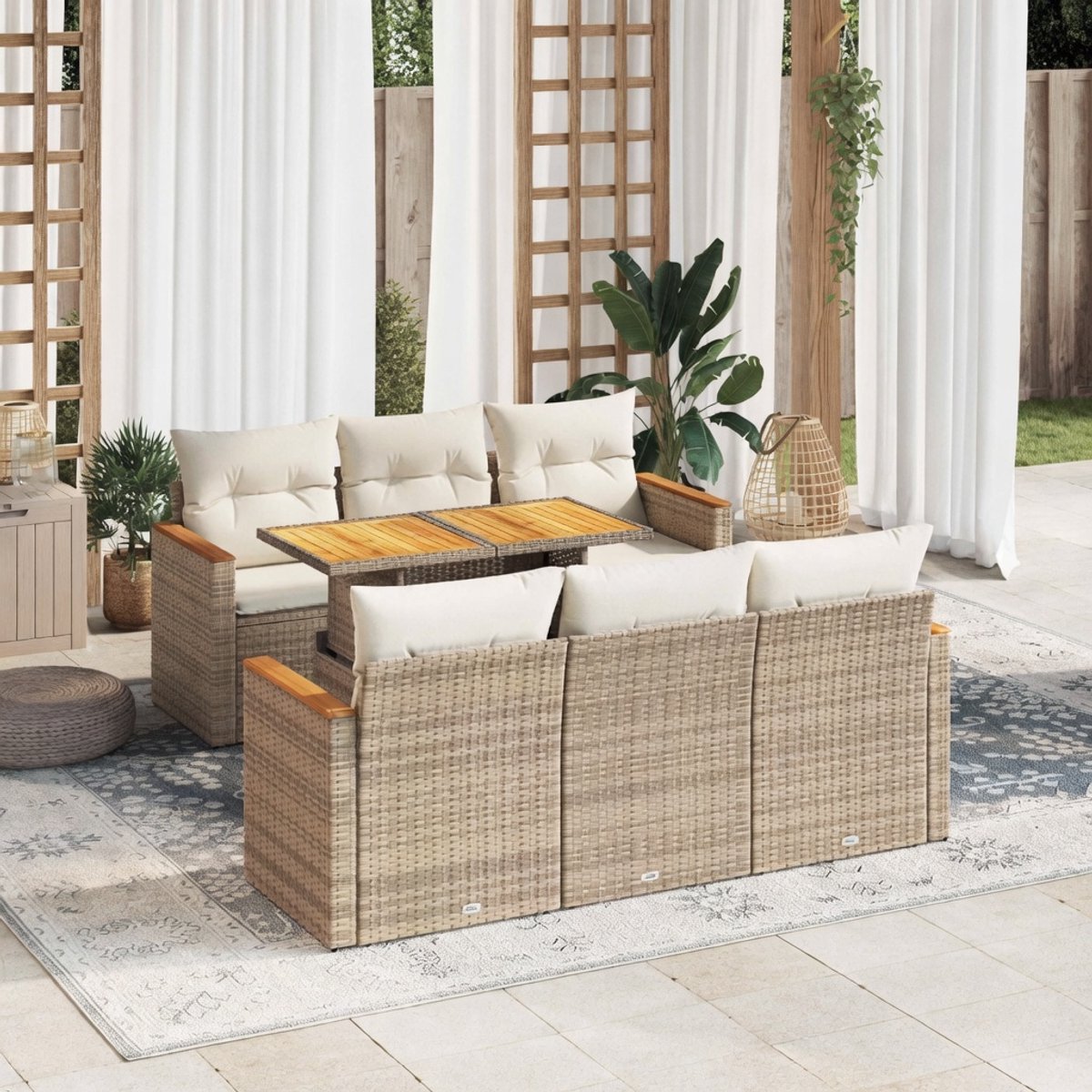 Modulaire Poly Rattan Tuinbank Loungeset met Opbergruimte, Waterafstotende Kussens & UV-bestendig – Luxe Outdoor Hoekbank Set – Industrohome