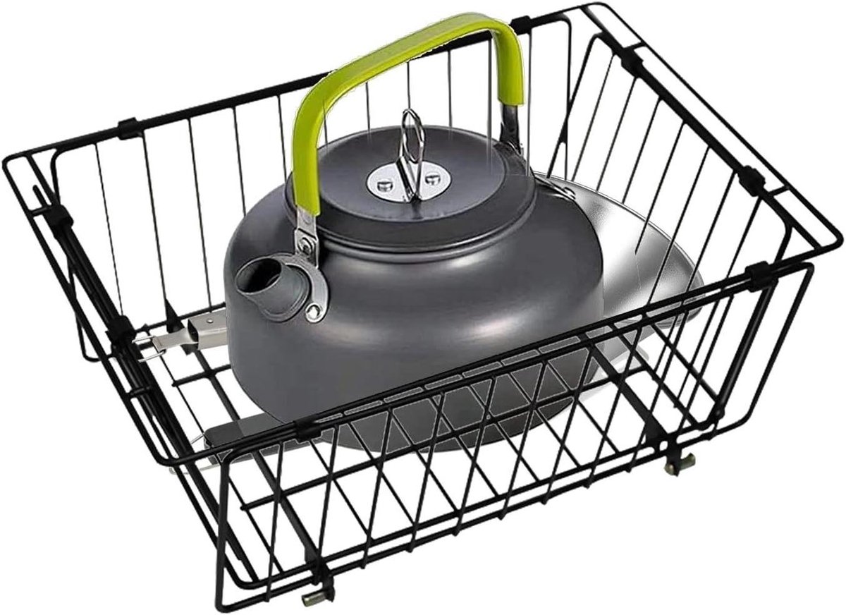 Opvouwbare Draadmand - Tafelmand Opbergmand - Camping Organiseren - Robuust IJzer Ontwerp - 36 x 24.5 x 14.5 cm - Zwart