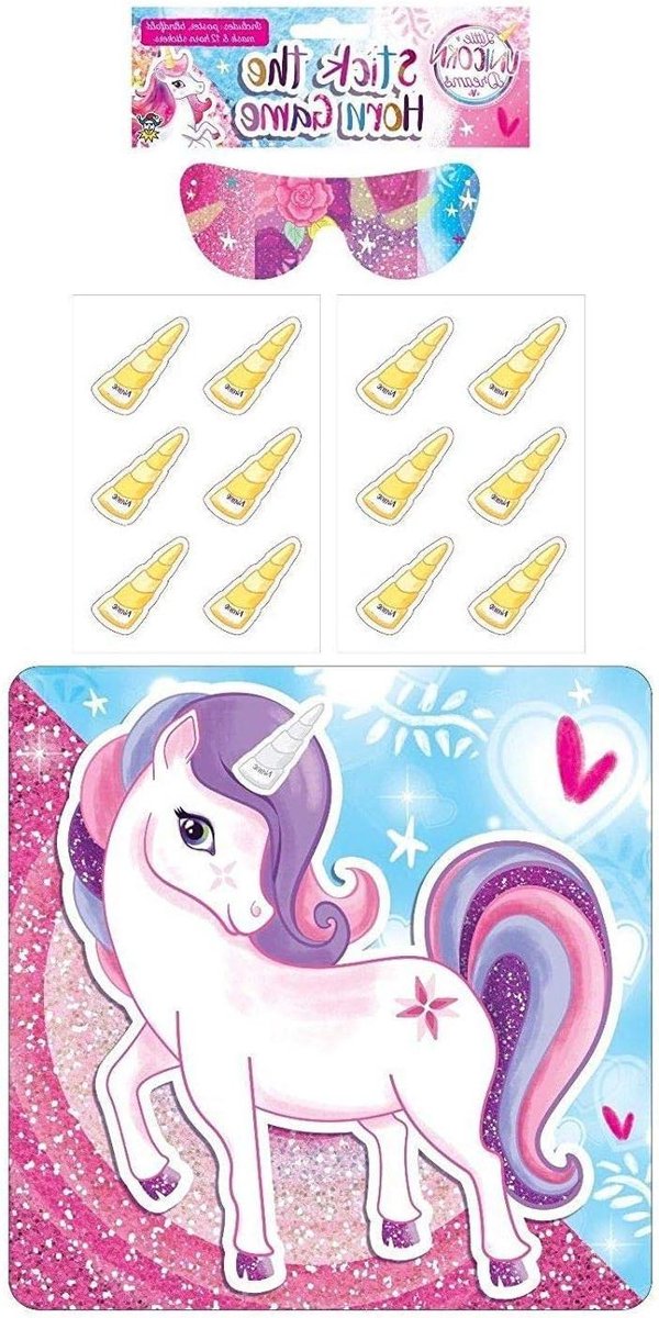 Pin the Horn Game - Unicorn Spel - Kinderfeestje - Handmatige Bediening - 42 x 42 cm - Meerkleurig