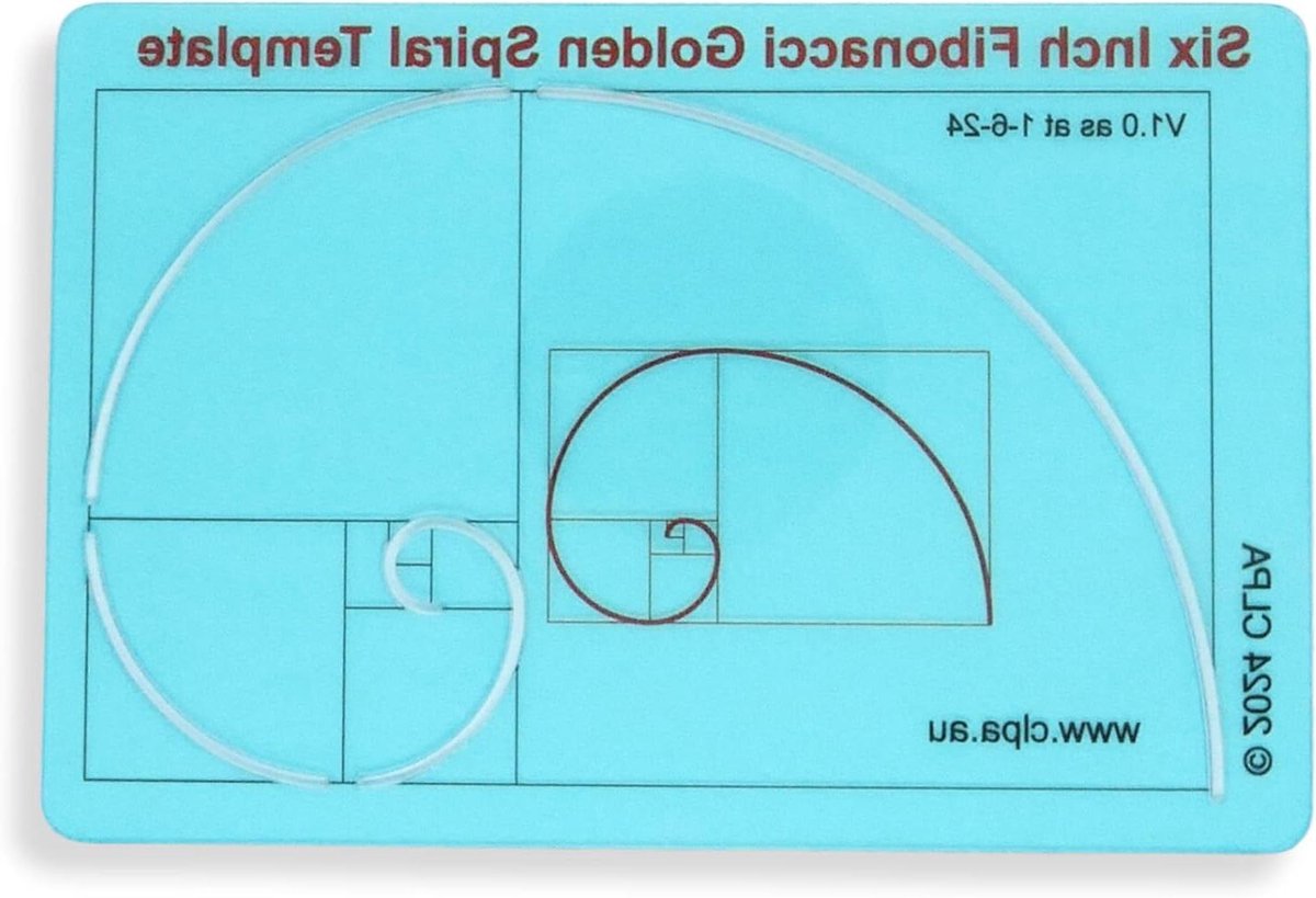 Fibonacci Spiraalsjabloon - Gulden snede tool - Kunst en tekenen - Nauwkeurige Fibonacci boog - 15 cm raster - Transparant