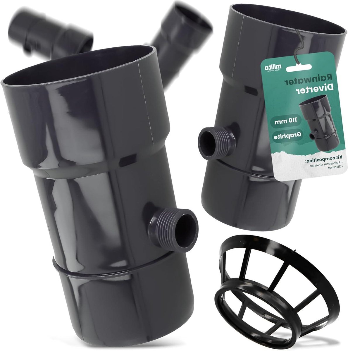 Regenverzamelaar - Regenwatercollector Waterton - Water Besparen - Eenvoudige Installatie - 110 mm x 1'' - Grafiet