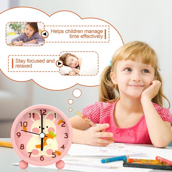 Kinderwekker Eenhoorn - Leerwekker Meisjes - Kind Leren Klokkijken - Stil Zonder Tikken - 10x8 cm - Roze — afbeelding 3