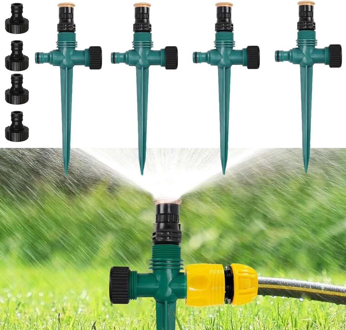 Tuinsproeier 4 stuks - Watersproeier Roterend - Gazon Irrigatie - 360 Graden Instelbaar - 1-6m Bereik - Groen