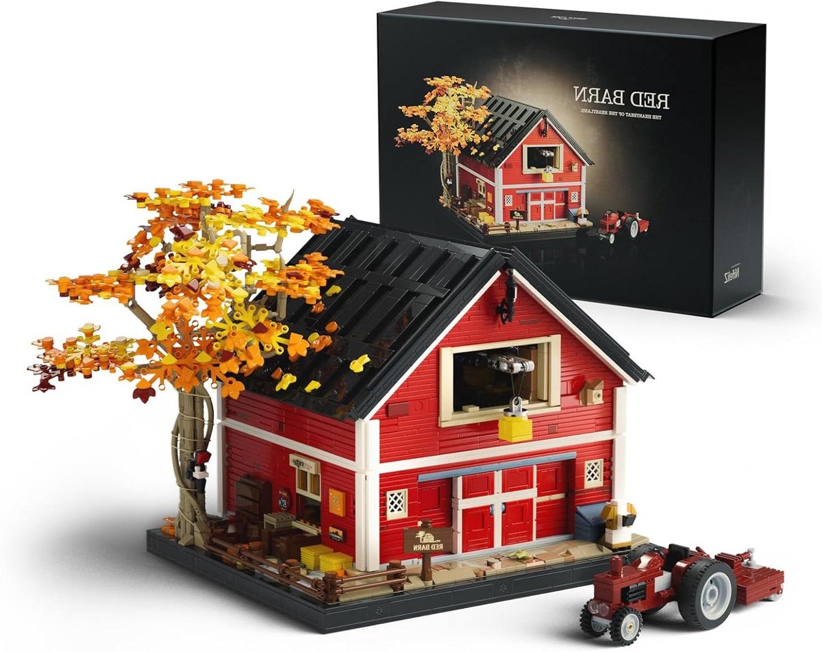 Red Barn Bouwset - Boerderij Model Landelijk Huis - Huis Decoratie - Inclusief Tractor Werkplaats - 27x24x265 cm - Rood