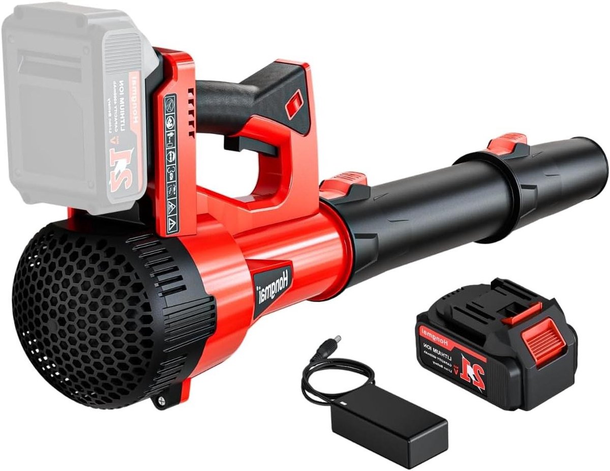 Draadloze Bladblazer - Elektrische Bladblazer Accu Bladblazer - Gazon Onderhoud - Lichtgewicht Ontwerp - 21 Volt - Rood