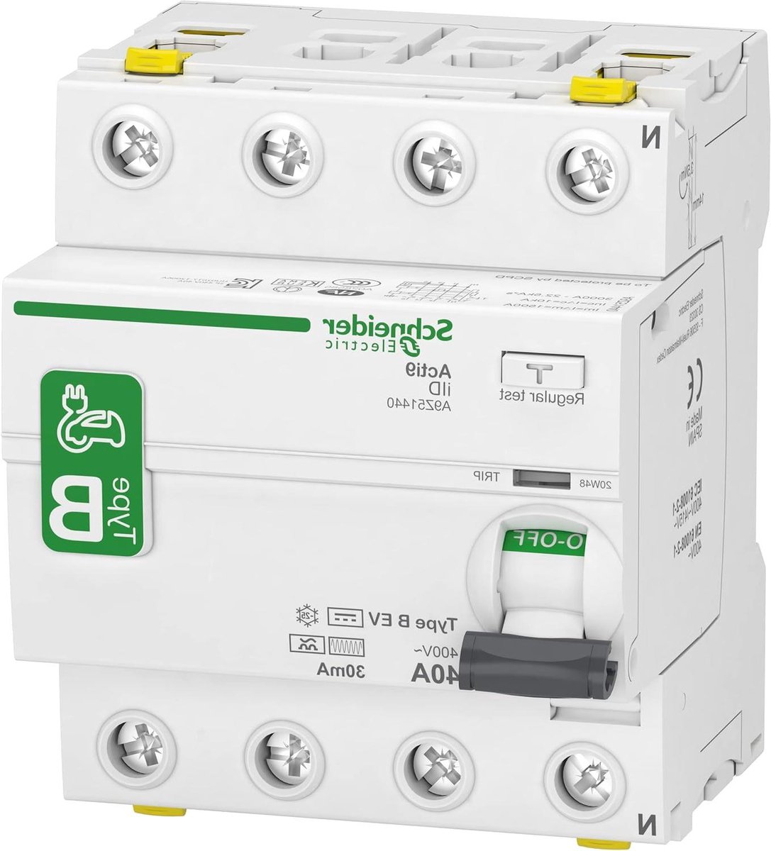Automatische Zekering - Aardlekschakelaar - Elektrische Beveiliging - 4 Polen - 40 Ampère 30mA - Grijs