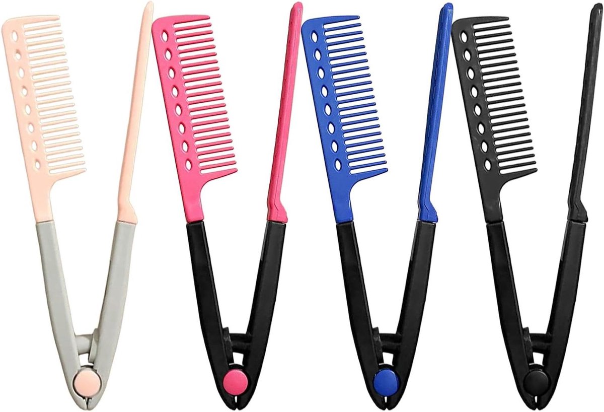 Haar Rechttrek Kam - Stijltang Kam - Dagelijkse Styling - V-Vorm Ontwerp - 24.5 cm Lengte - Zwart Blauw Roze