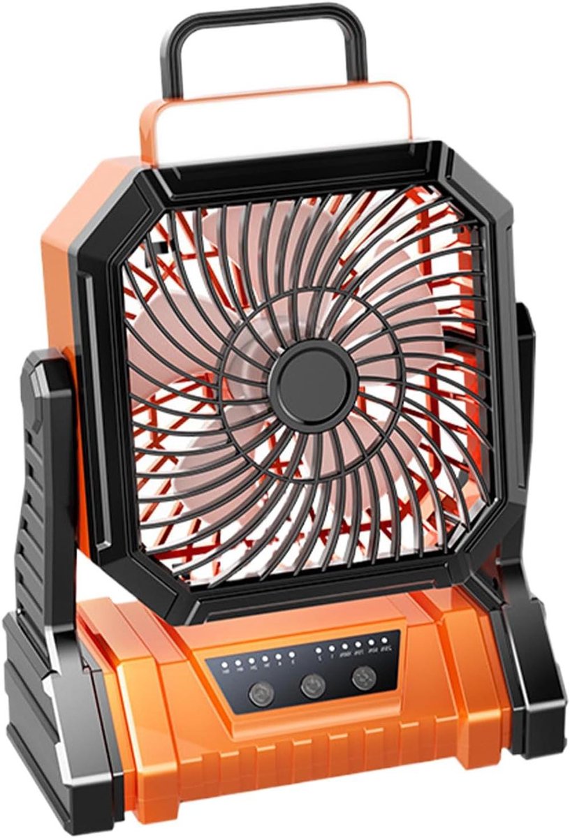 Kampeerventilator met Lantaarn - Draagbare Ventilator - Buitenactiviteiten - 5400mAh Batterij - 28.3 cm Hoog - Oranje