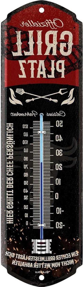 Wanddecoratie Thermometer - Metalen Bord - Buitenkeuken Decoratie - Retro Stijl - 8x28cm - Donkergrijs