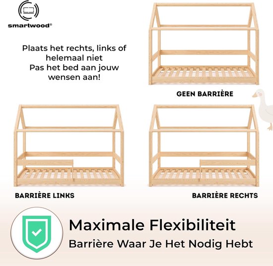 Huisbed met Uitvalbeveiliging - Kinderbed Huisje - Veilig Slapen - Massief Grenenhout - 90x190 cm - Roze — afbeelding 4