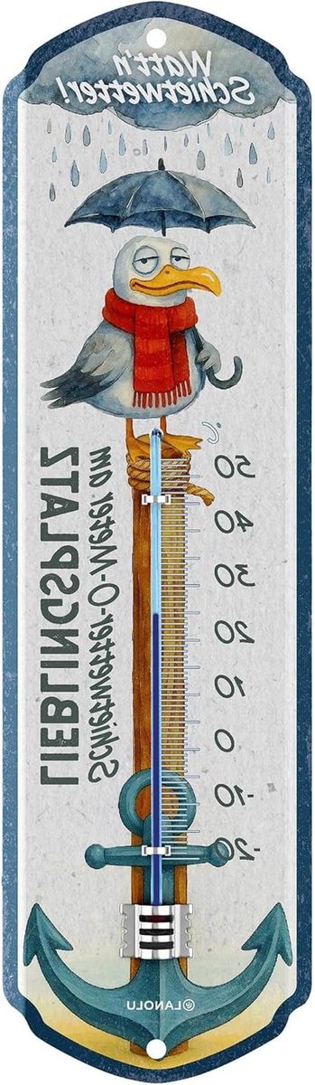 Weerthermometer Buiten - Analoge Thermometer Tuin - Temperatuur Meten - Maritieme Kustdecoratie - 8x28 cm - Kleurrijk