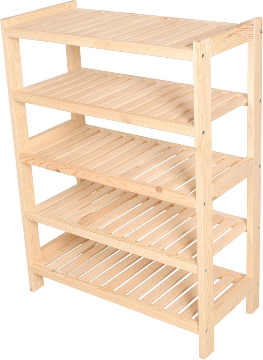Houten Stellingkast - Opbergrek Grenen - Binnenshuis Opbergen - Massief Grenenhout - 93x70x33 cm - Onbehandeld