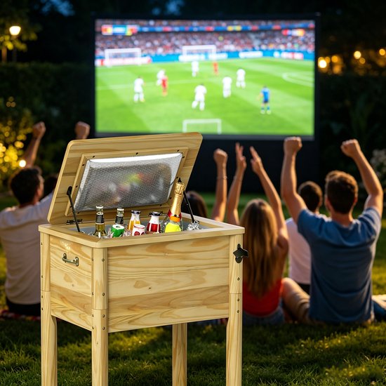 KOMFOTTEU Koelbox Coolbar - Koel Boks 51 L - Koelbox - Mobiele buitenbar - 67 x 47 x 74 cm - grenenhout - voor terras, party van komfotteu — afbeelding 3