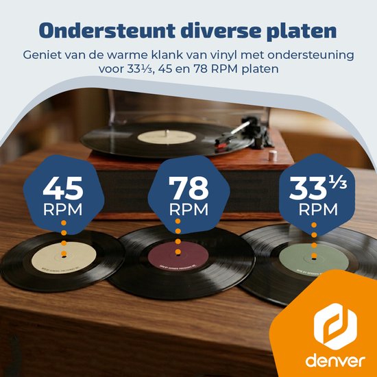 Denver Platenspeler - Ingebouwde speakers - Retro - Auto stop - Bluetooth - VPB262 — afbeelding 4