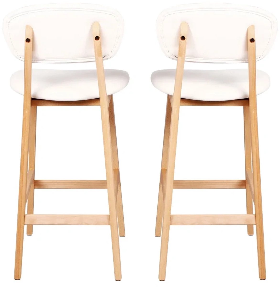 MODENUIT Barstoel 91,5 cm - Set Van 2 Met Rugleuning En Dikke Zitting - Voor Keuken En Bar - Hout Wit Kunstleer