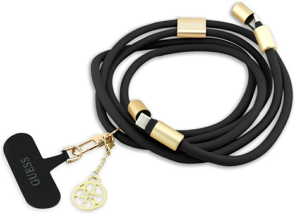 Guess Cords & Straps - Crossbody Cord met Oplaadkabel - USB-C naar USB-C - Zwart