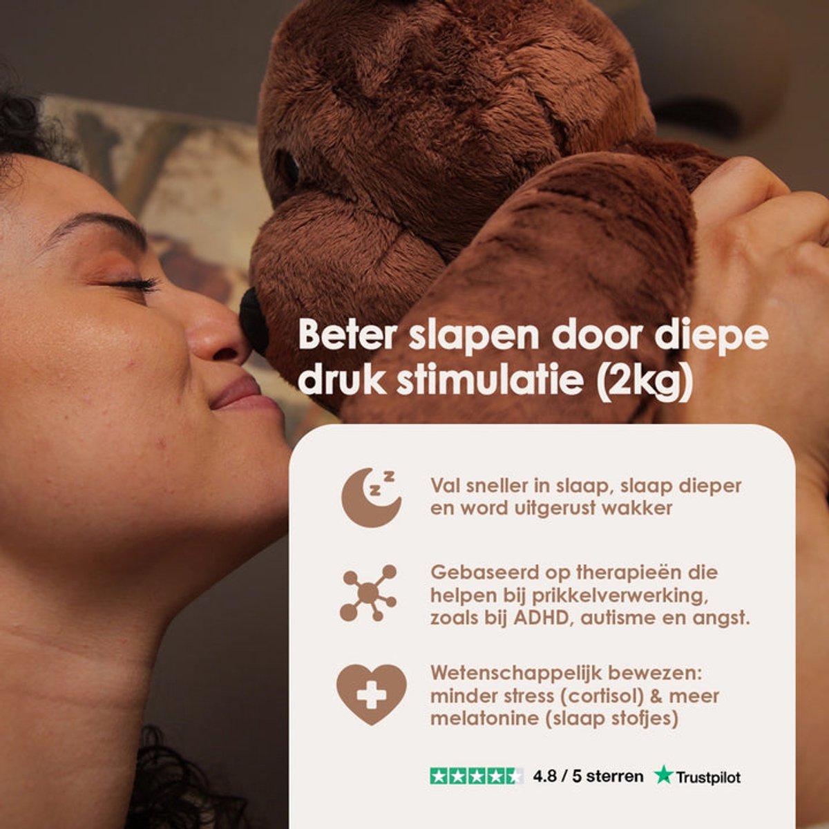 Lotgenootje Verzwaringsknuffel Beer - 45cm/2kg - Verzwaarde Knuffel - Weighted Stuffed Animal - Sensorisch Speelgoed - Zware Knuffel Anxiety - Plushie — afbeelding 10
